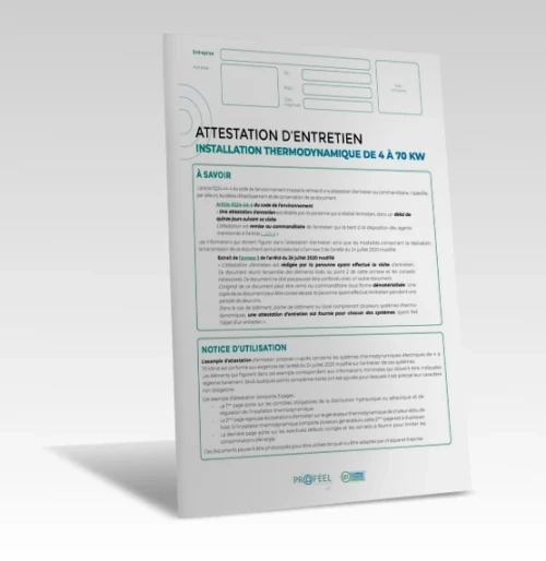 Attestation d'entretien : Installation thermodynamique de 4 à 70 KM de PROFEEL - Miniature Page 1