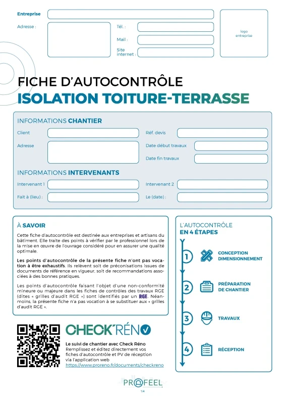 Fiche Autocontrôle Isolation Toiture-terrasse de PROFEEL - Miniature Page 1