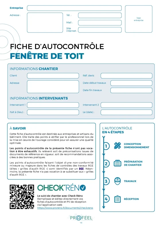 Fiche Autocontrôle Fenêtre de toit de PROFEEL - Miniature Page 1