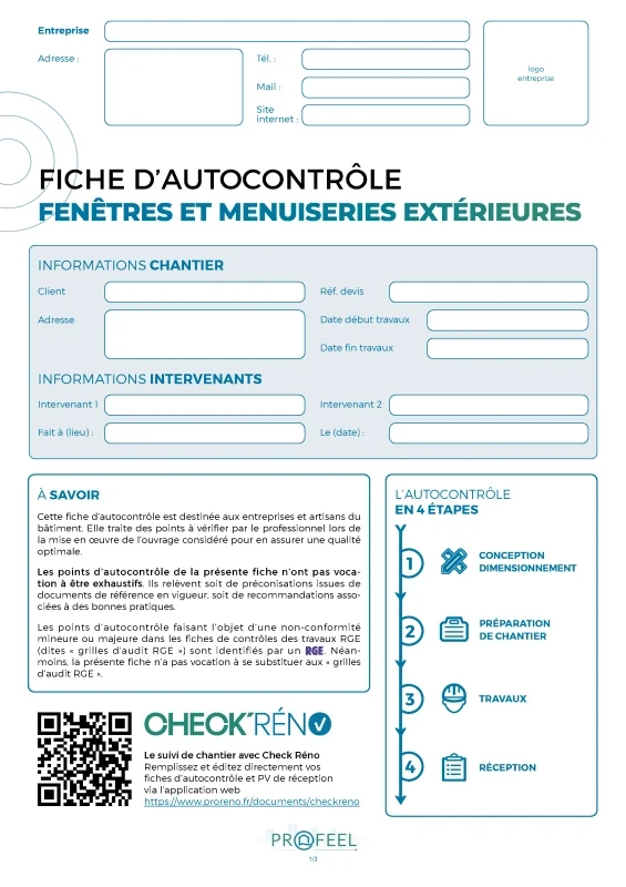 Fiche Autocontrôle Fenêtres et menuiseries extérieures de PROFEEL - Miniature Page 1
