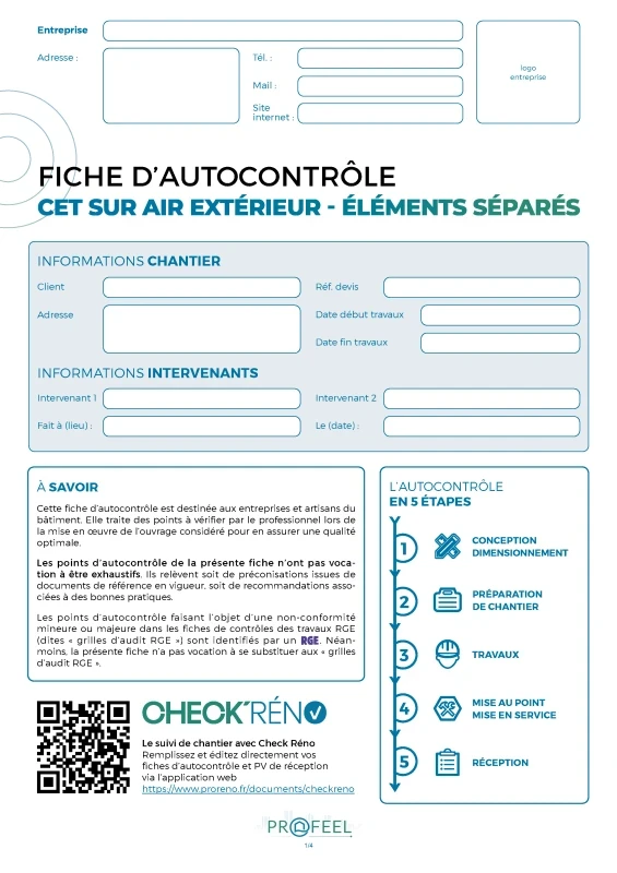 Fiche Autocontrôle CET sur air extérieur - Éléments séparés de PROFEEL - Miniature Page 1