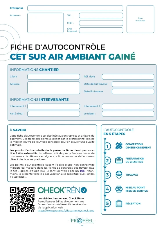 Fiche Autocontrôle CET sur air ambiant gainé de PROFEEL - Miniature Page 1