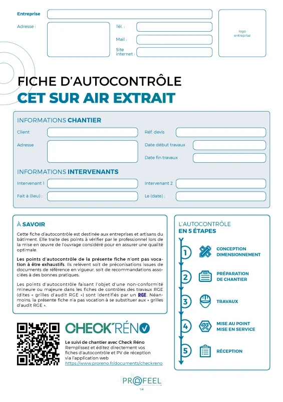 Fiche Autocontrôle CET sur air extrait de PROFEEL - Miniature Page 1