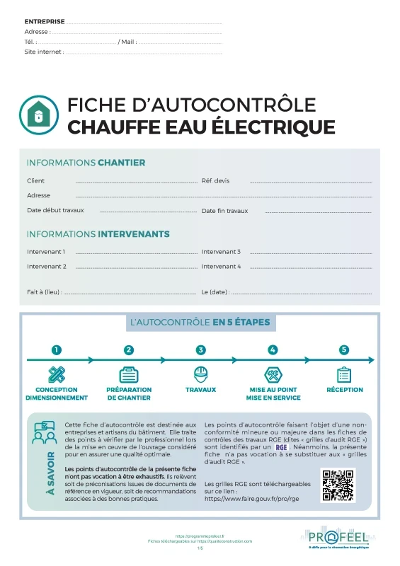 Fiche Autocontrôle Chauffe-eau électrique de PROFEEL - Page 1