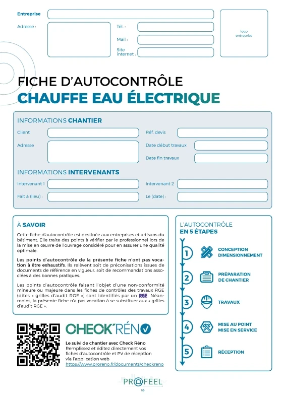Fiche Autocontrôle Chauffe-eau électrique de PROFEEL - Miniature Page 1