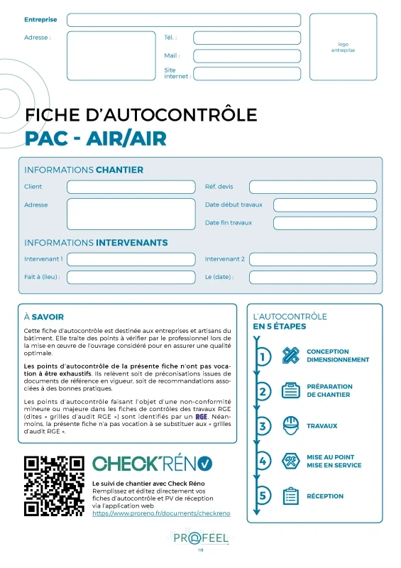 Fiche Autocontrôle Pompe à chaleur - Air / Air de PROFEEL - Miniature Page 1