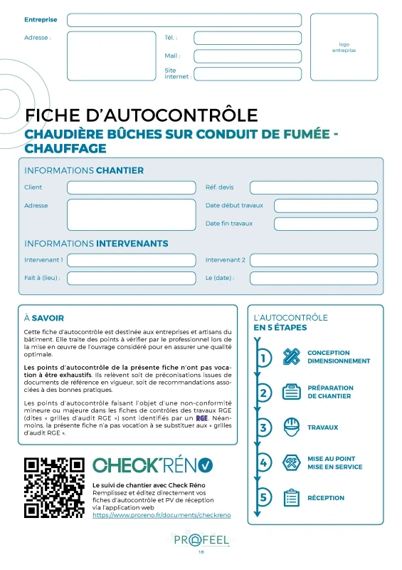 Fiche Autocontrôle Chaudière bûches - Chauffage de PROFEEL - Miniature Page 1