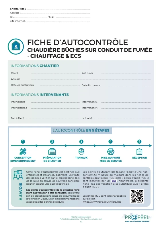 Fiche Autocontrôle Chaudière bûches - Chauffage et ECS de PROFEEL - Page 1
