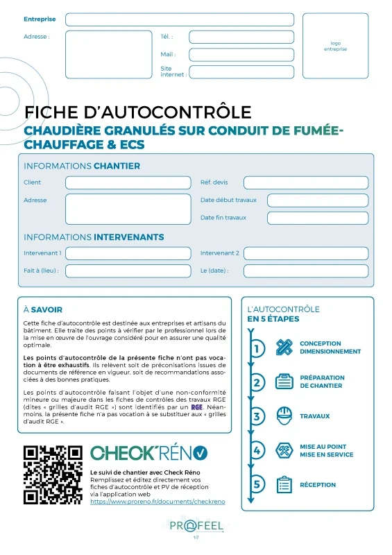 Fiche Autocontrôle Chaudière granulés - Chauffage et ECS de PROFEEL - Miniature Page 1
