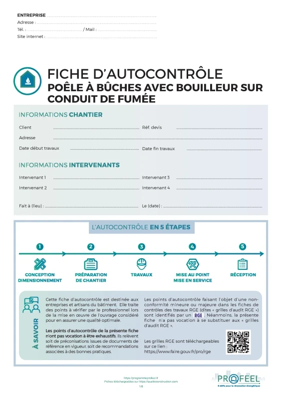 Fiche Autocontrôle Poêle à bûches avec bouilleur de PROFEEL - Page 1