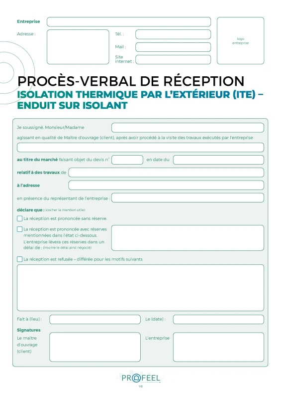 PV Réception travaux - Isolation thermique extérieur (enduit) de PROFEEL - Page 1 PV Réception travaux - Isolation thermique extérieur (enduit) de PROFEEL - Miniature Page 1
