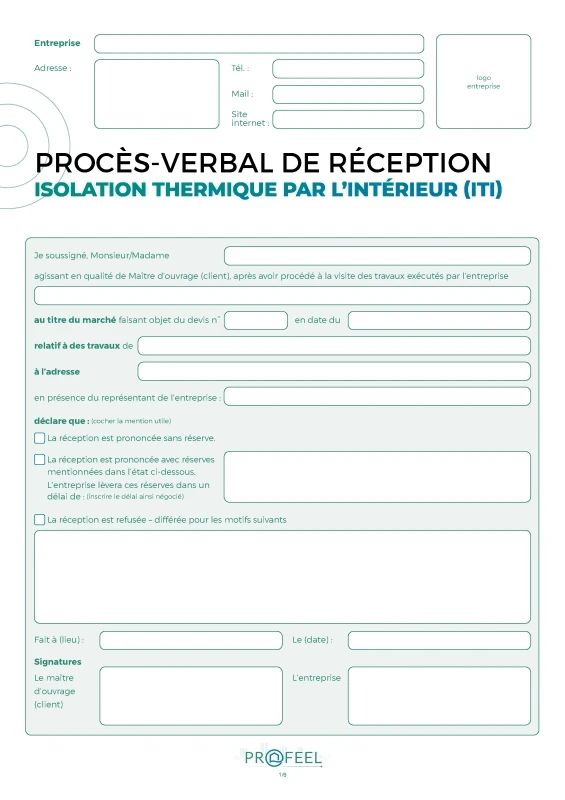 PV Réception travaux - Isolation thermique intérieure (ITI) de PROFEEL - Miniature Page 1