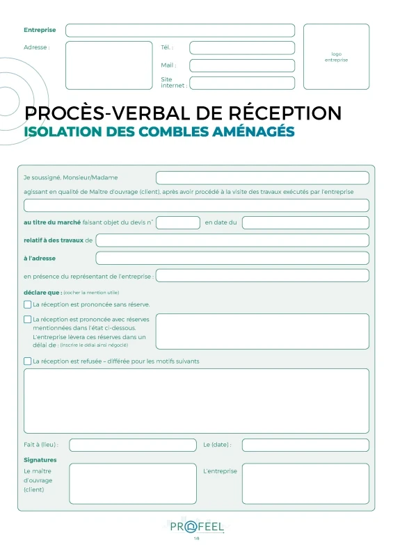 PV Réception travaux - Isolation des combles aménagés de PROFEEL - Miniature Page 1