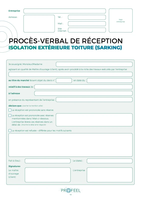 PV Réception travaux - Isolation extérieure en toiture (Sarking) de PROFEEL - Miniature Page 1