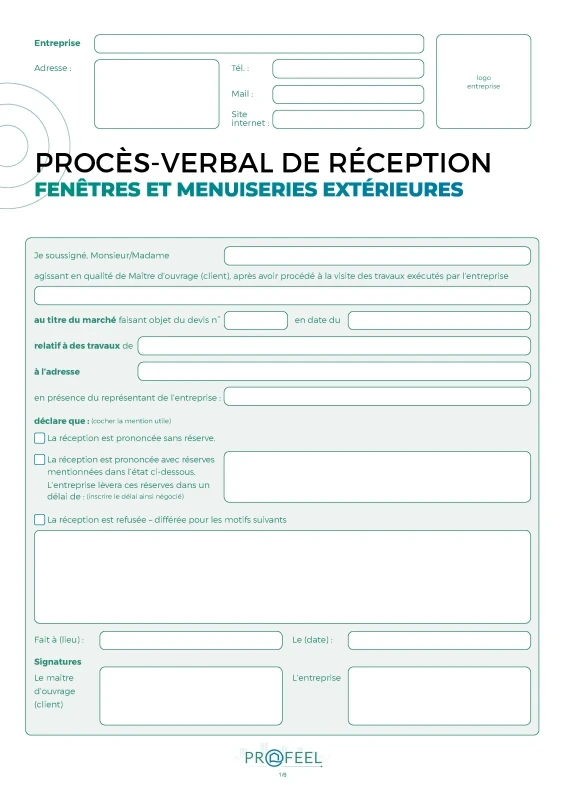 PV Réception travaux - Menuiseries extérieures et fenêtres de PROFEEL - Miniature Page 1
