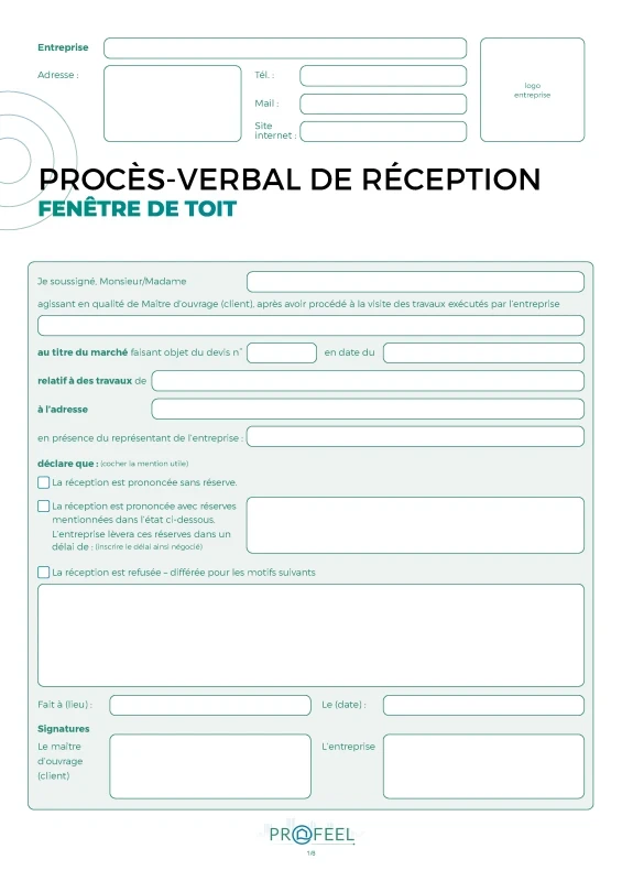 PV Réception travaux - Fenêtres de toit de PROFEEL - Miniature Page 1