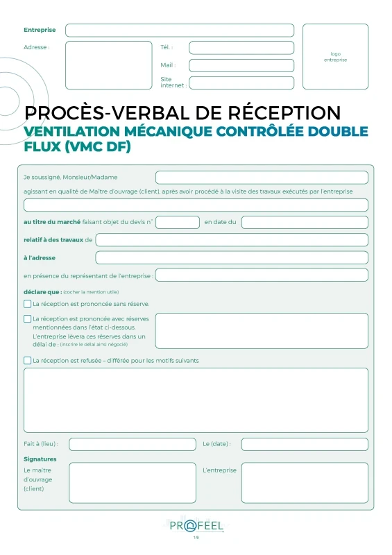 PV Réception travaux - VMC Double Flux de PROFEEL - Miniature Page 1