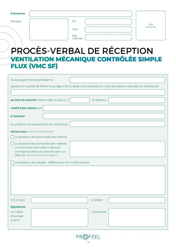 PV Réception travaux - VMC Simple Flux de PROFEEL - Miniature Page 1