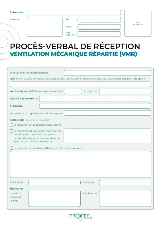 PV Réception travaux - Ventilation mécanique répartie (VMR) de PROFEEL - Miniature Page 1