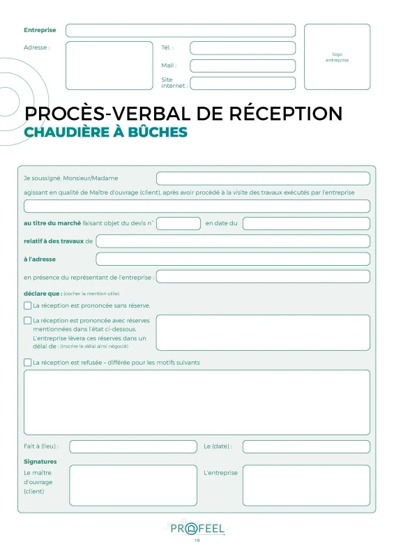 PV Réception travaux - Chaudière à bûches de PROFEEL - Miniature Page 1