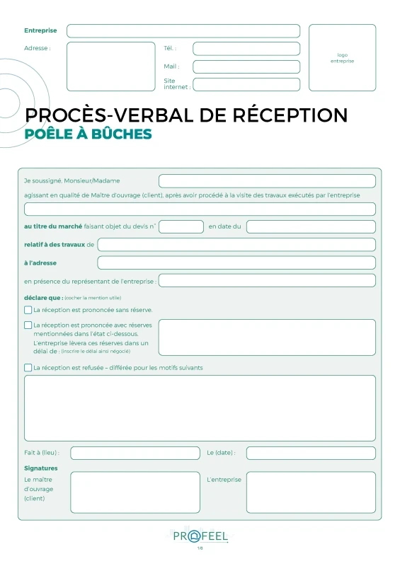 PV Réception travaux - Poêle à bûches de PROFEEL - Miniature Page 1