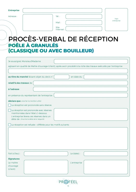 PV Réception travaux - Poêle à granulés bois de PROFEEL - Miniature Page 1