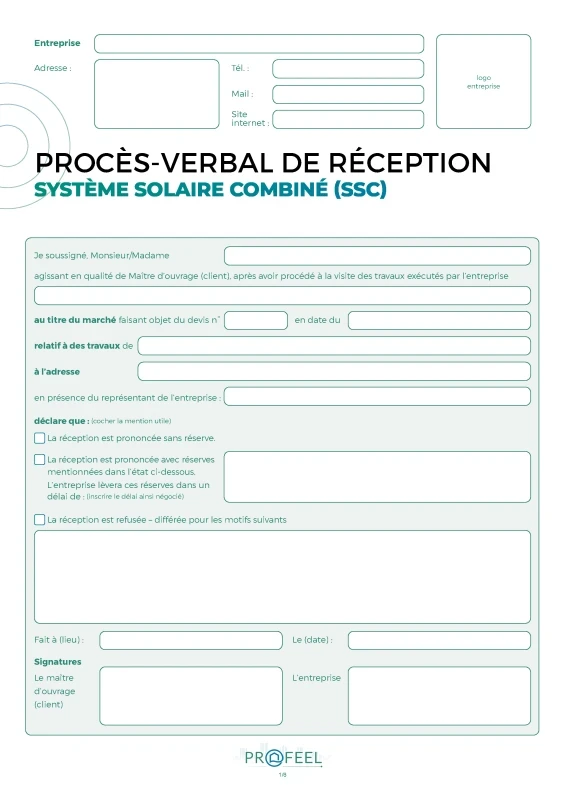 PV Réception travaux - Système solaire combiné (SSC) de PROFEEL - Miniature Page 1