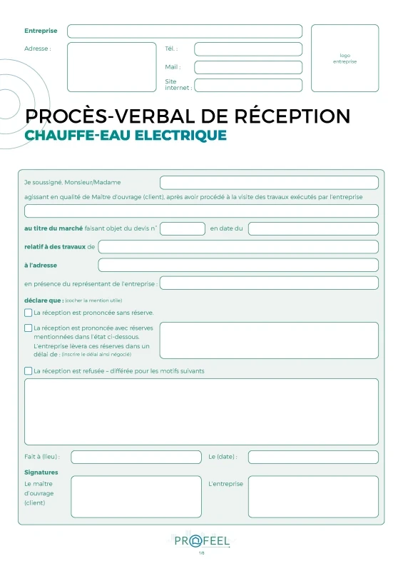 PV Réception travaux - Chauffe-eau électrique de PROFEEL - Miniature Page 1