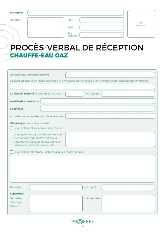 PV Réception travaux - Chauffe-eau gaz de PROFEEL - Miniature Page 1