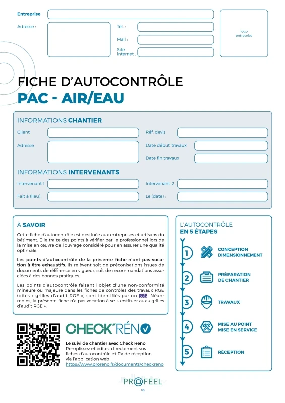 Fiche Autocontrôle Pompe à chaleur - Air / Eau de PROFEEL - Miniature Page 1