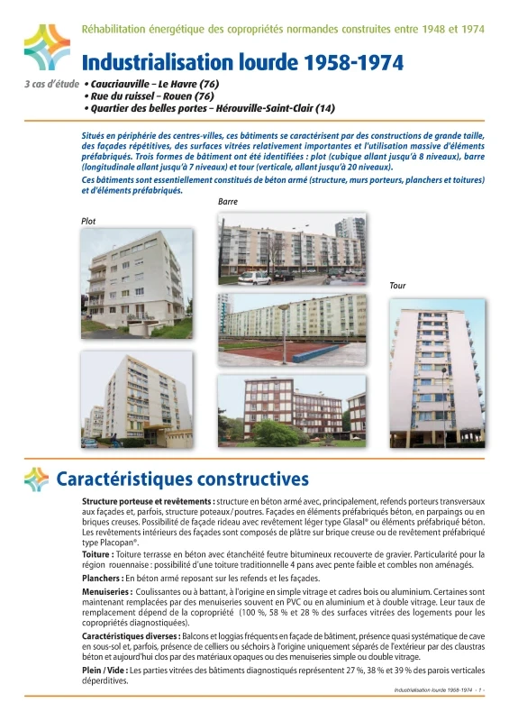 Réhabilitation énergétique des copropriétés normandes construites entre 1948 et 1974 - Industrialisation lourde 1958-1974 de PROFEEL - Page 1