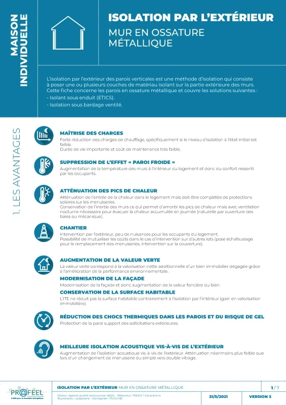 Fiche Solution PROFEEL - Maison individuelle - ITE sur mur en ossature métallique de PROFEEL - Page 1