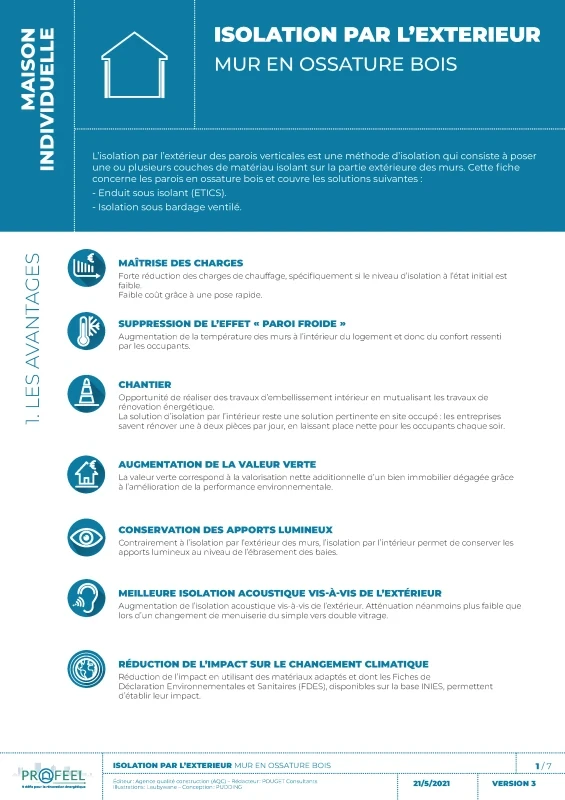 Fiche Solution PROFEEL - Maison individuelle - ITE sur mur en ossature bois de PROFEEL - Page 1