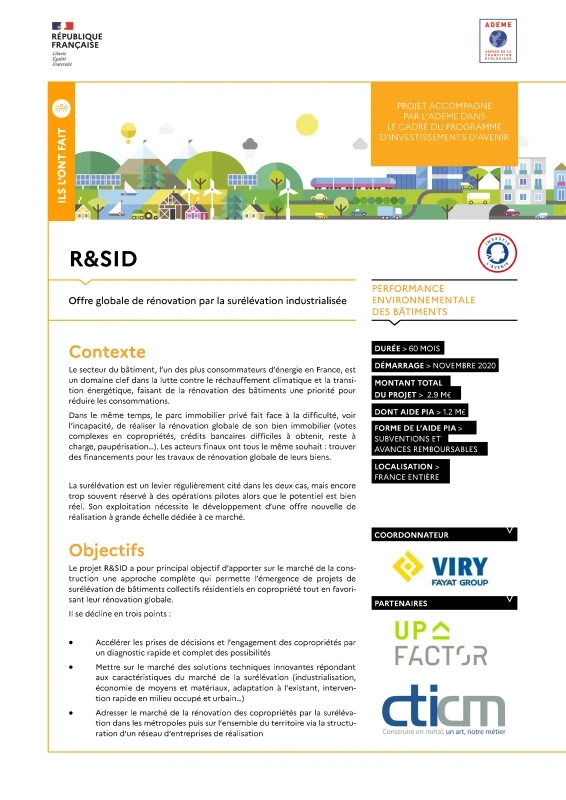 R&SID Projet lauréat du PIA : Offre globale de rénovation par la surélévation industrialisée de PROFEEL - Page 1 R&SID Projet lauréat du PIA : Offre globale de rénovation par la surélévation industrialisée de PROFEEL - Page 1