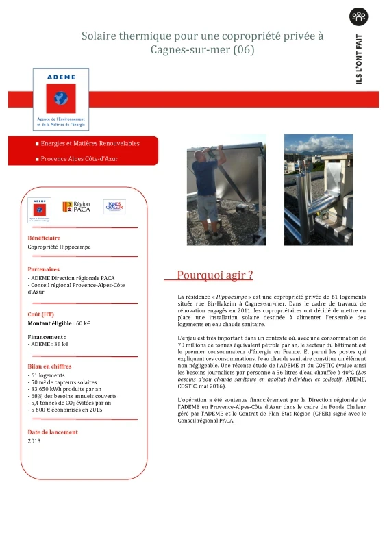 Solaire thermique pour une copropriété privée à Cagnes-sur-Mer (06) de PROFEEL - Page 1