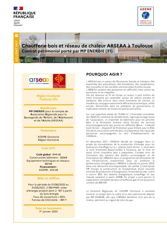 Chaufferie bois et réseau de chaleur ARSEAA à Toulouse (31) de PROFEEL - Page 1
