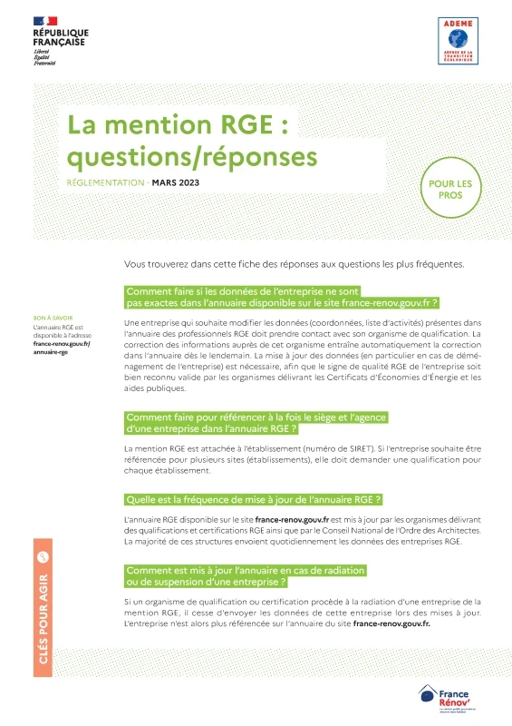 La mention RGE : questions/réponses - Pour les professionnels de PROFEEL - Page 1 La mention RGE : questions/réponses - Pour les professionnels de PROFEEL - Page 1