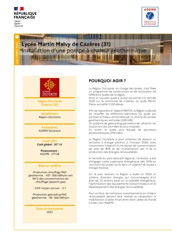 Agrandir l'image Lycée Martin Malvy de Cazères (31). Installation d'une pompe à chaleur géothermique de PROFEEL - Page 1