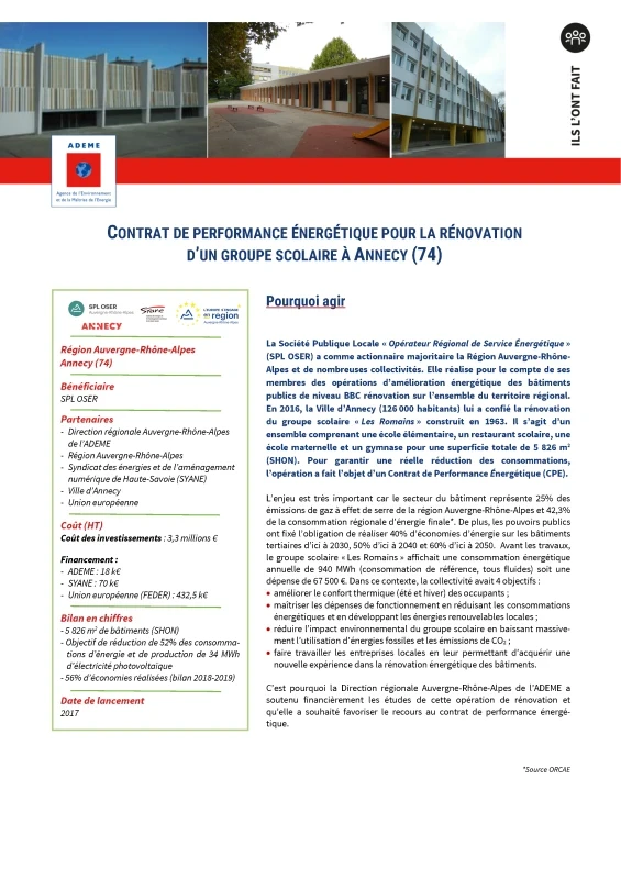Contrat de performance énergétique pour la rénovation d'un groupe scolaire à Annecy (74) de PROFEEL - Page 1 Contrat de performance énergétique pour la rénovation d'un groupe scolaire à Annecy (74) de PROFEEL - Page 1