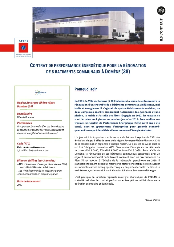 Contrat de performance énergétique pour la rénovation de bâtiments communaux à Domène (38) de PROFEEL - Page 1
