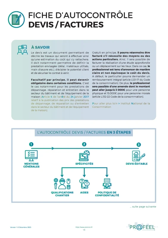 Fiche Autocontrôle Devis et Factures de PROFEEL - Page 1