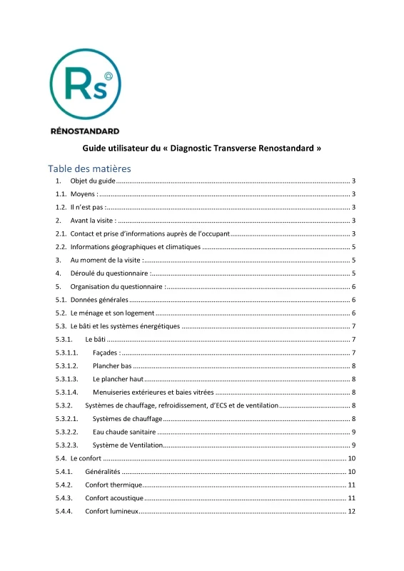 Guide utilisateur diagnostic transverse - RénoStandard de PROFEEL - Page 1