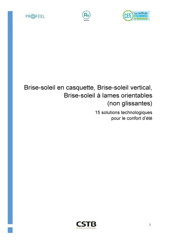 Brise soleil en casquette ou vertical ou à lames orientables | Fiche solution technologique pour le confort d’été de PROFEEL - Page 1