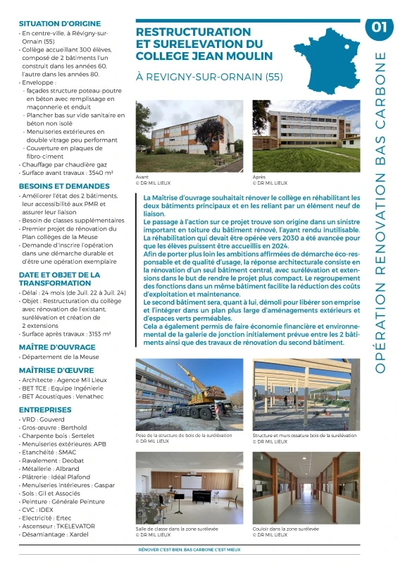 Surélever un bâtiment pour une rénovation bas carbone – Opération exemple – collège Jean Moulin (Révigny-sur-Ornain, 55) de PROFEEL - Page 1 Surélever un bâtiment pour une rénovation bas carbone – Opération exemple – collège Jean Moulin (Révigny-sur-Ornain, 55) de PROFEEL - Page 1